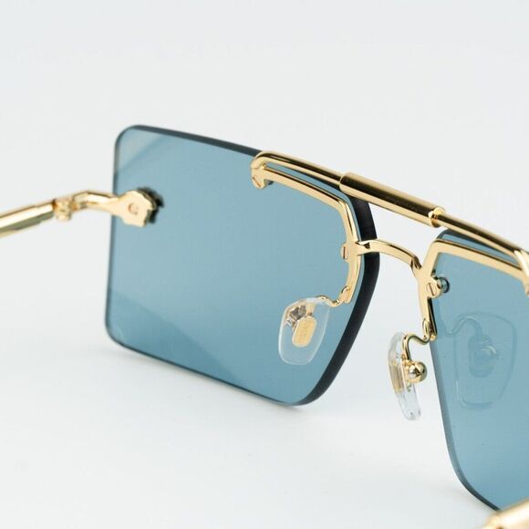 NEW Versace VE2245 100280 Gold Blue Rectangle Rimless Metal Unisex Sunglasses - Picture 7 of 13